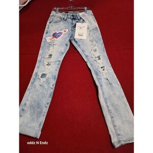 VIP Kids Distressed Light Wash Jeans With Patch Details‎ Size 8